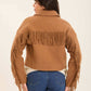 Women Short Jacket with Fringes Brown