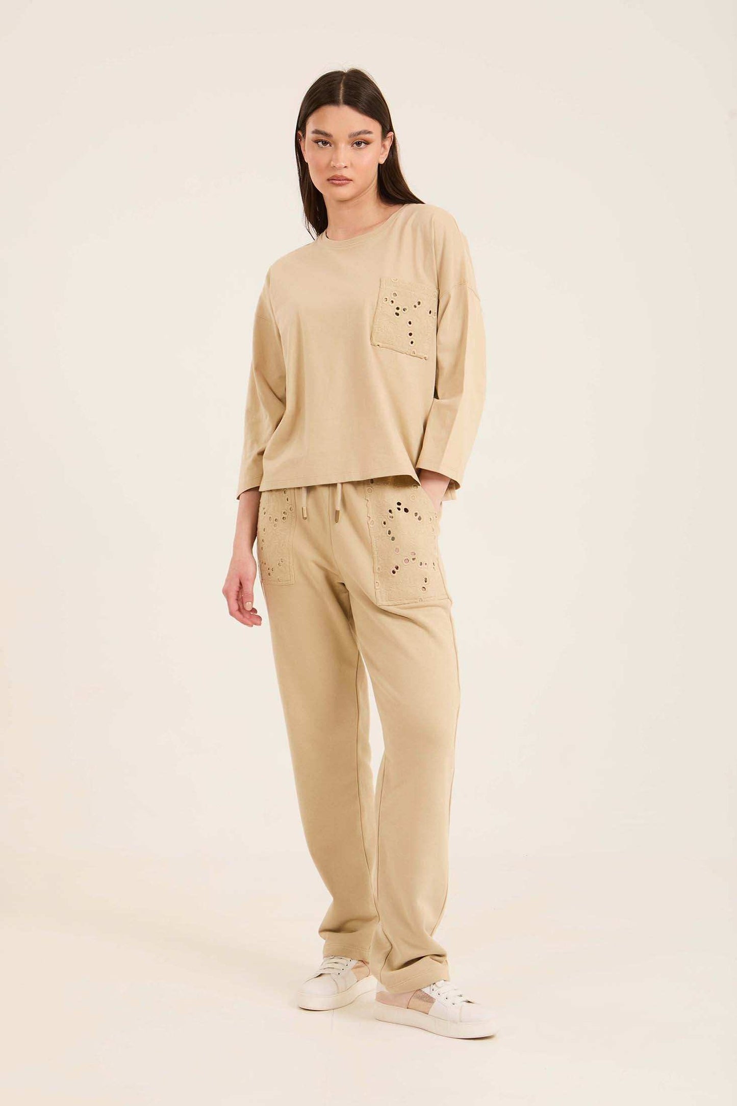 Regular Fit Comfy Pants with Perforated Pockets