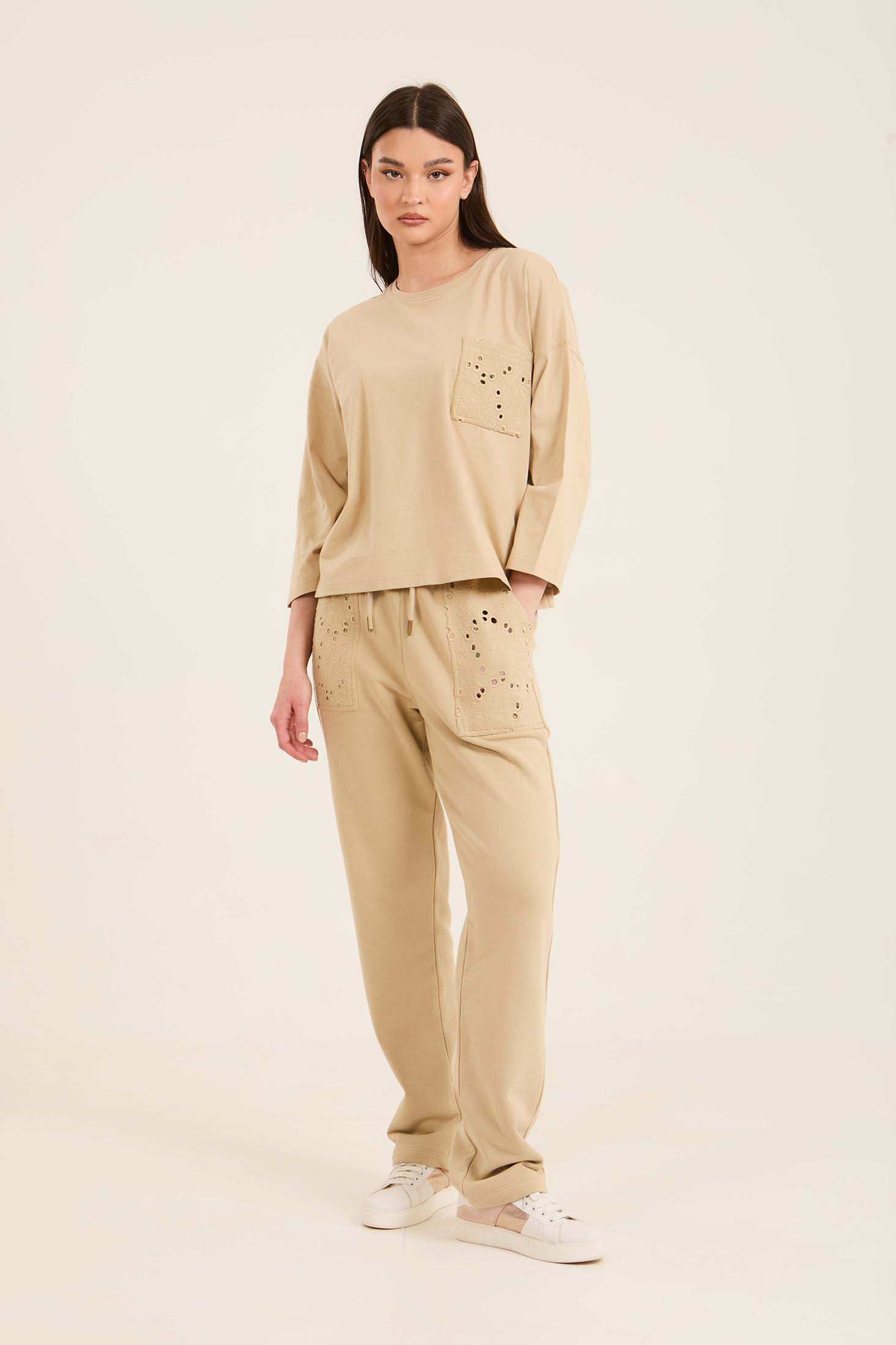 Regular Fit Comfy Pants with Perforated Pockets