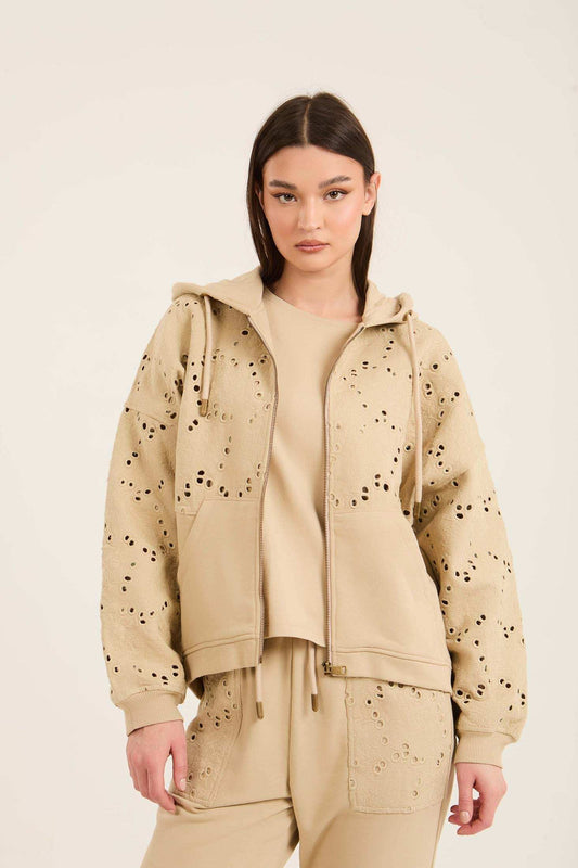 Long Sleeves Perforated Zipped Hoodie