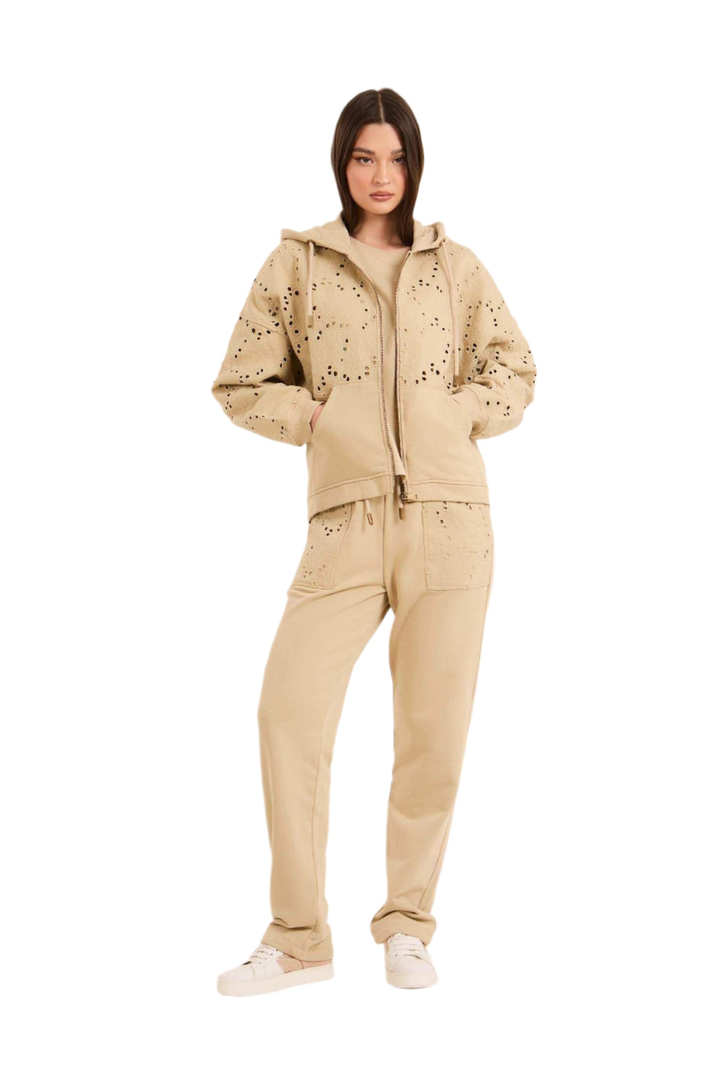 Long Sleeves Perforated Zipped Hoodie