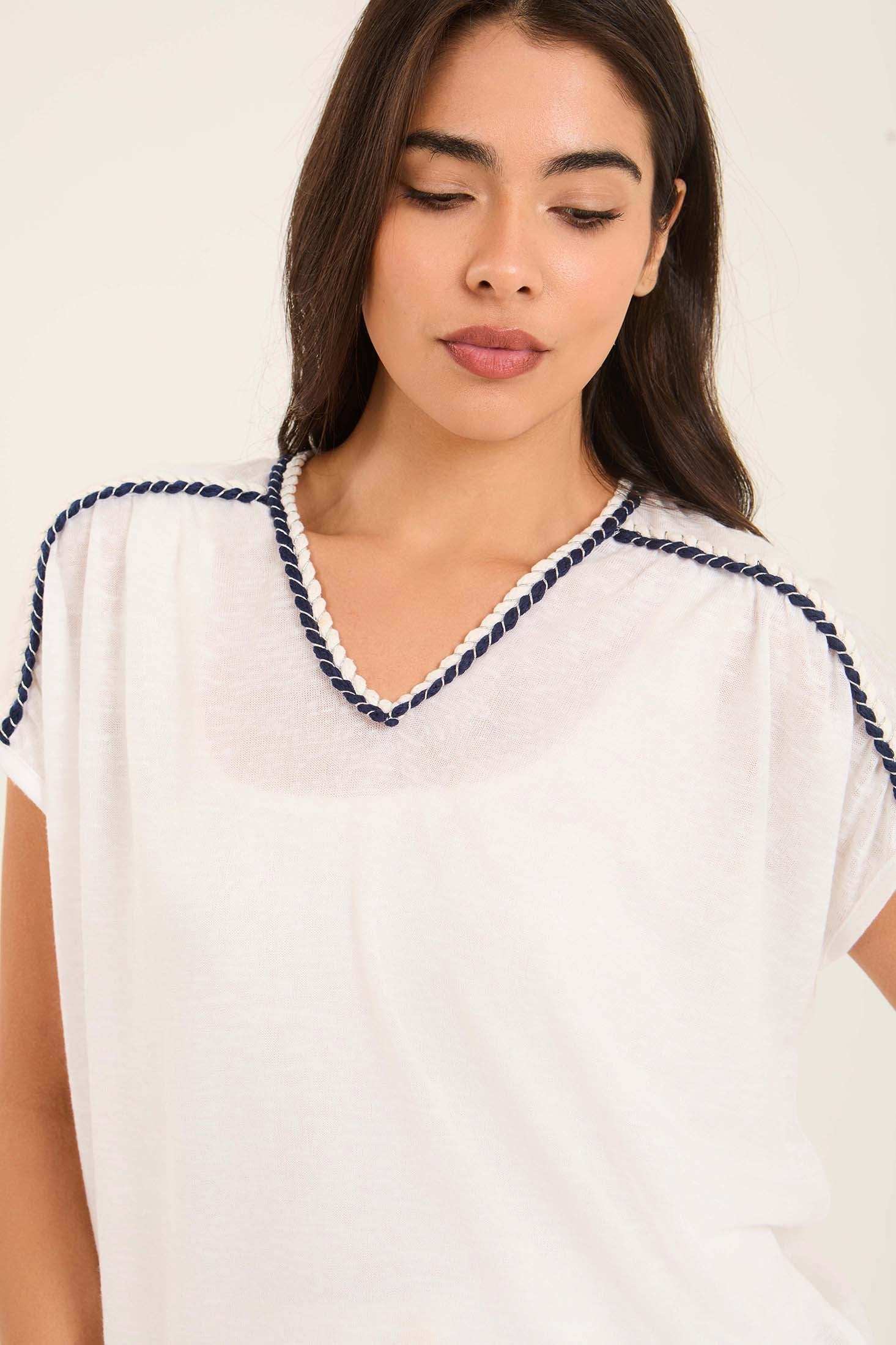 Lightweight Short Sleeves Tee with Stitched Robe