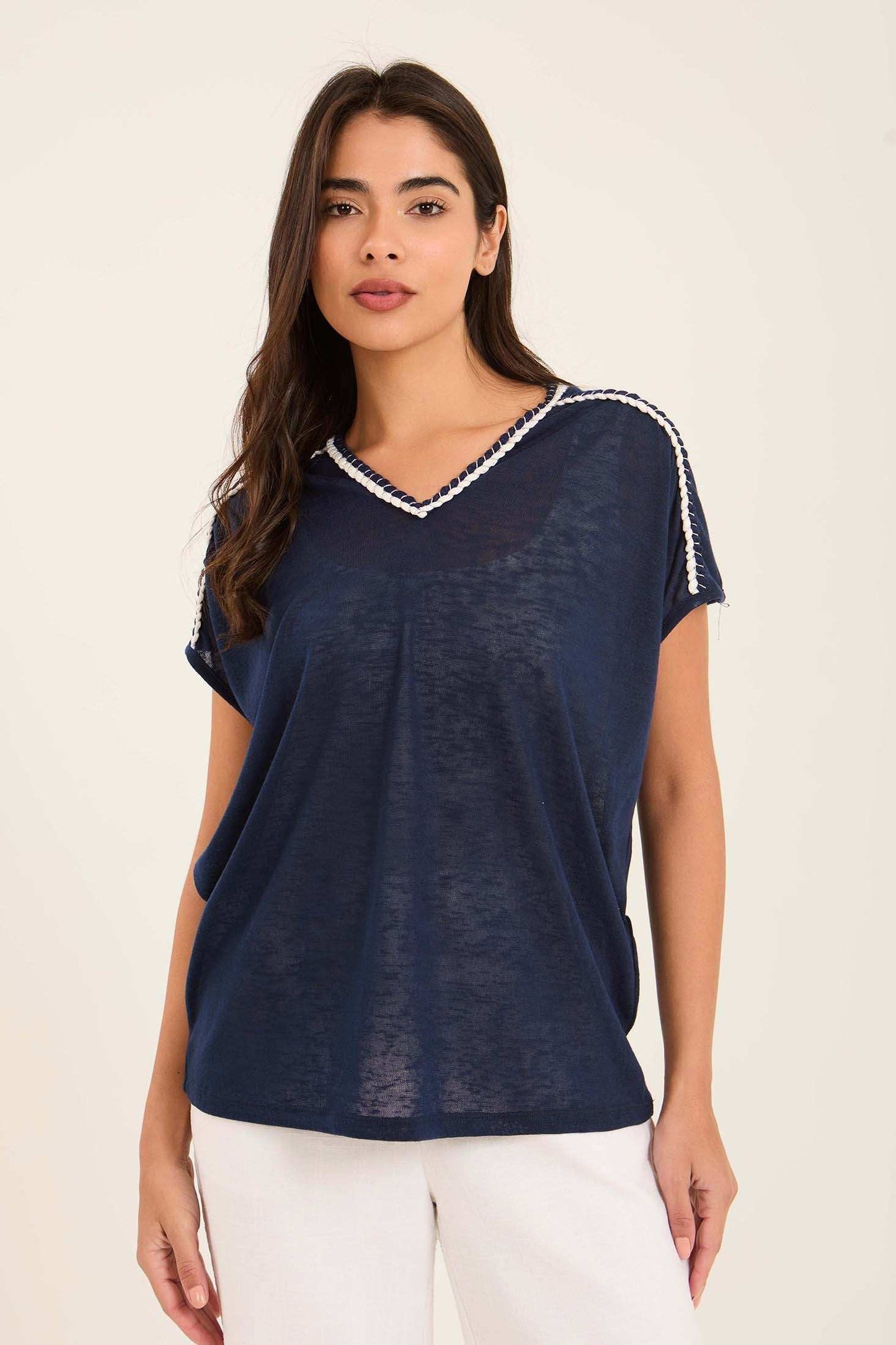 Lightweight Short Sleeves Tee with Stitched Robe