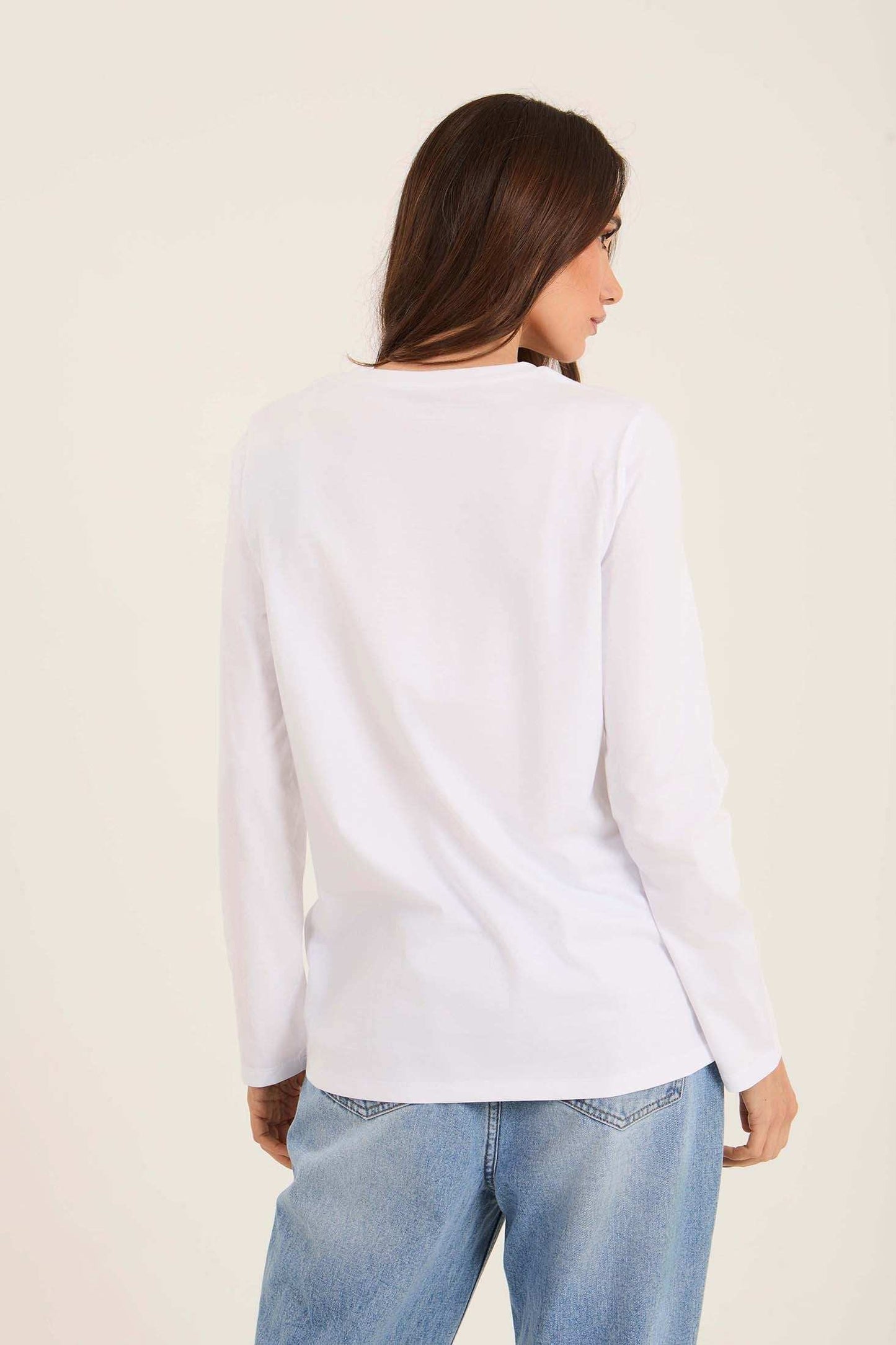 Long Sleeves Cotton Tee with Front Embroidery