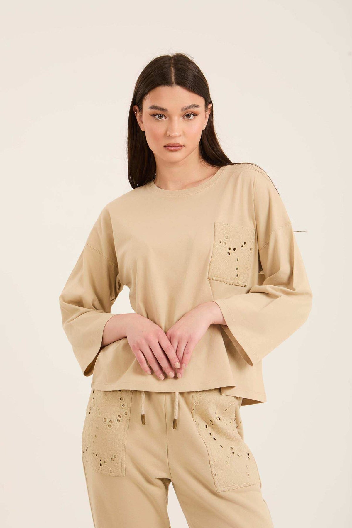 Relaxed Fit Slip On Tee with Perforated Pocket