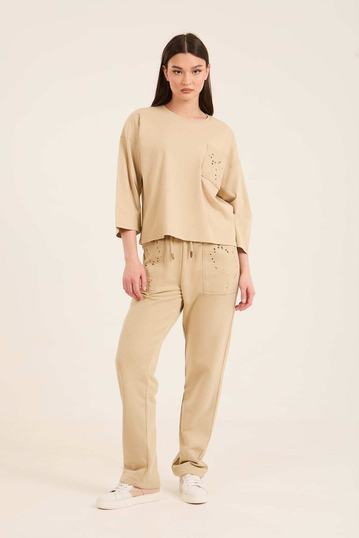 Relaxed Fit Slip On Tee with Perforated Pocket