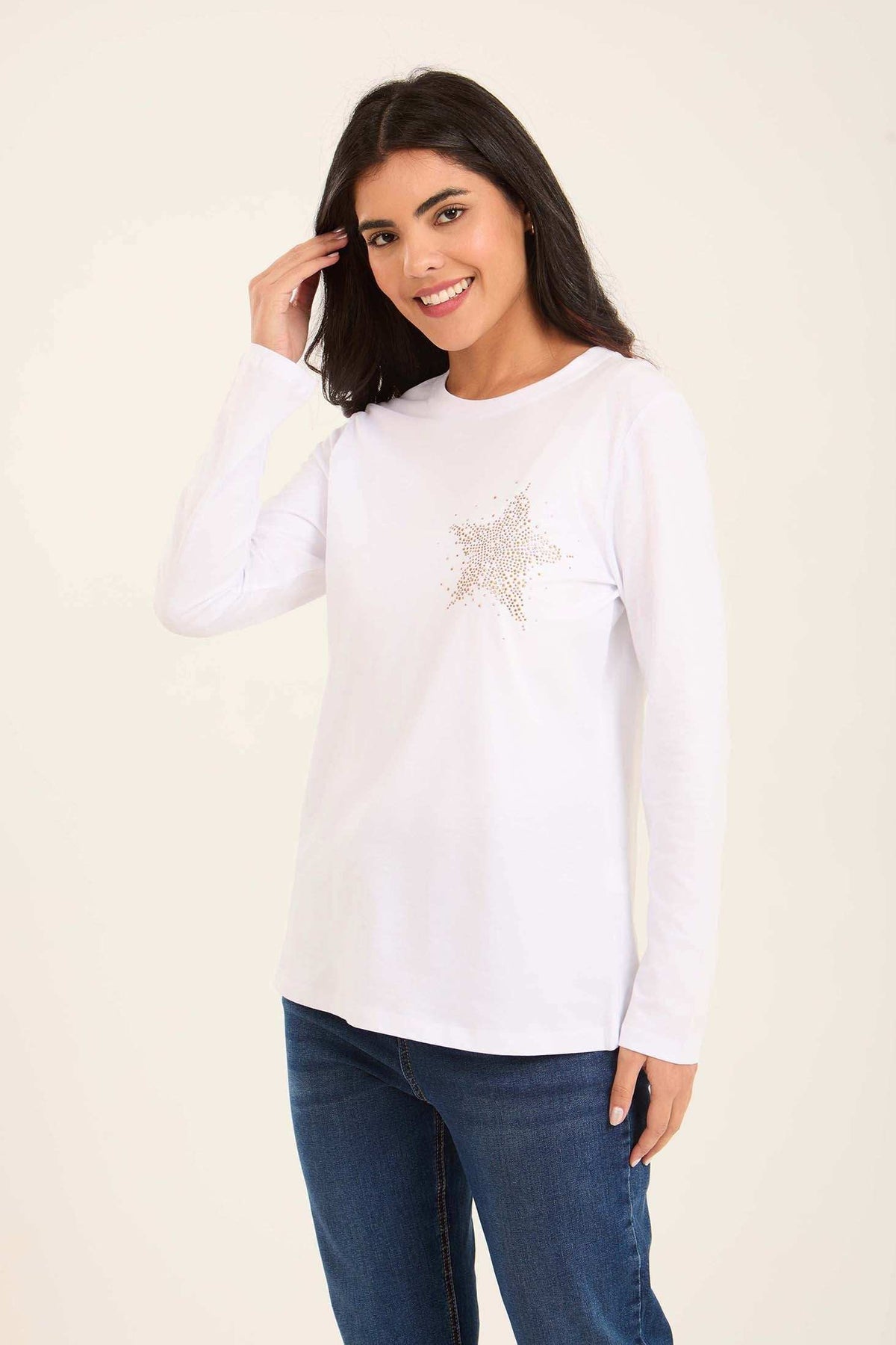 Strassed Star Long Sleeves Cotton Tee