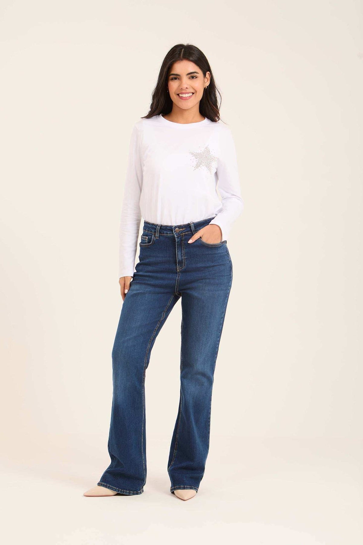 Strassed Star Long Sleeves Cotton Tee