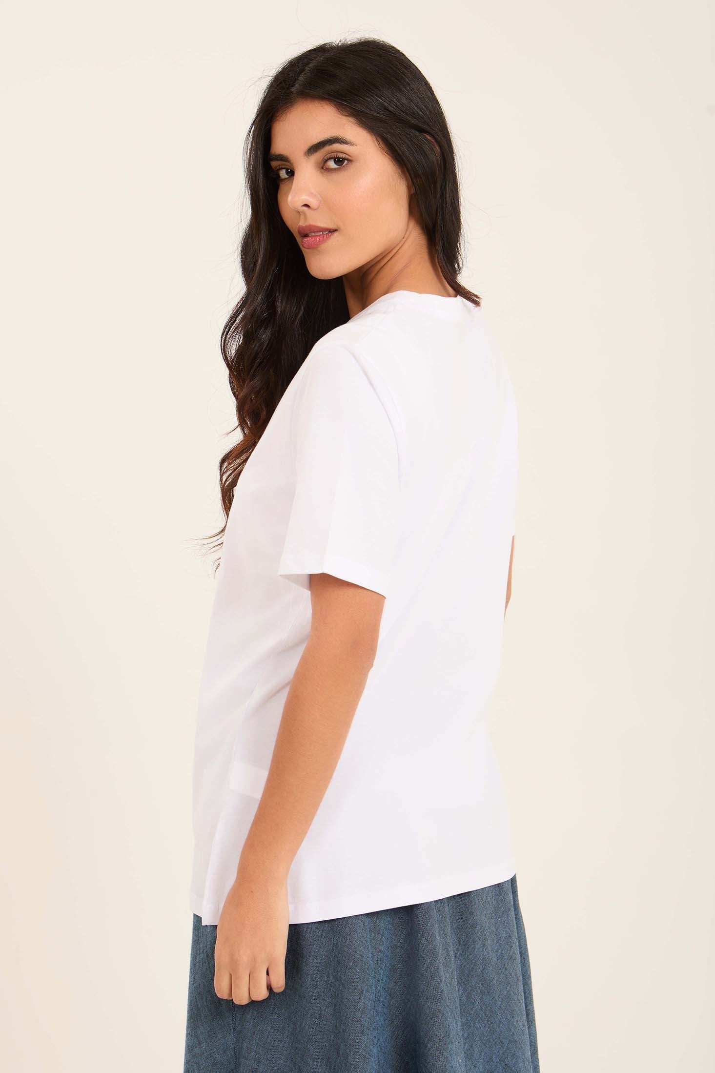 Elbow Sleeves Summer Tee with Front Print