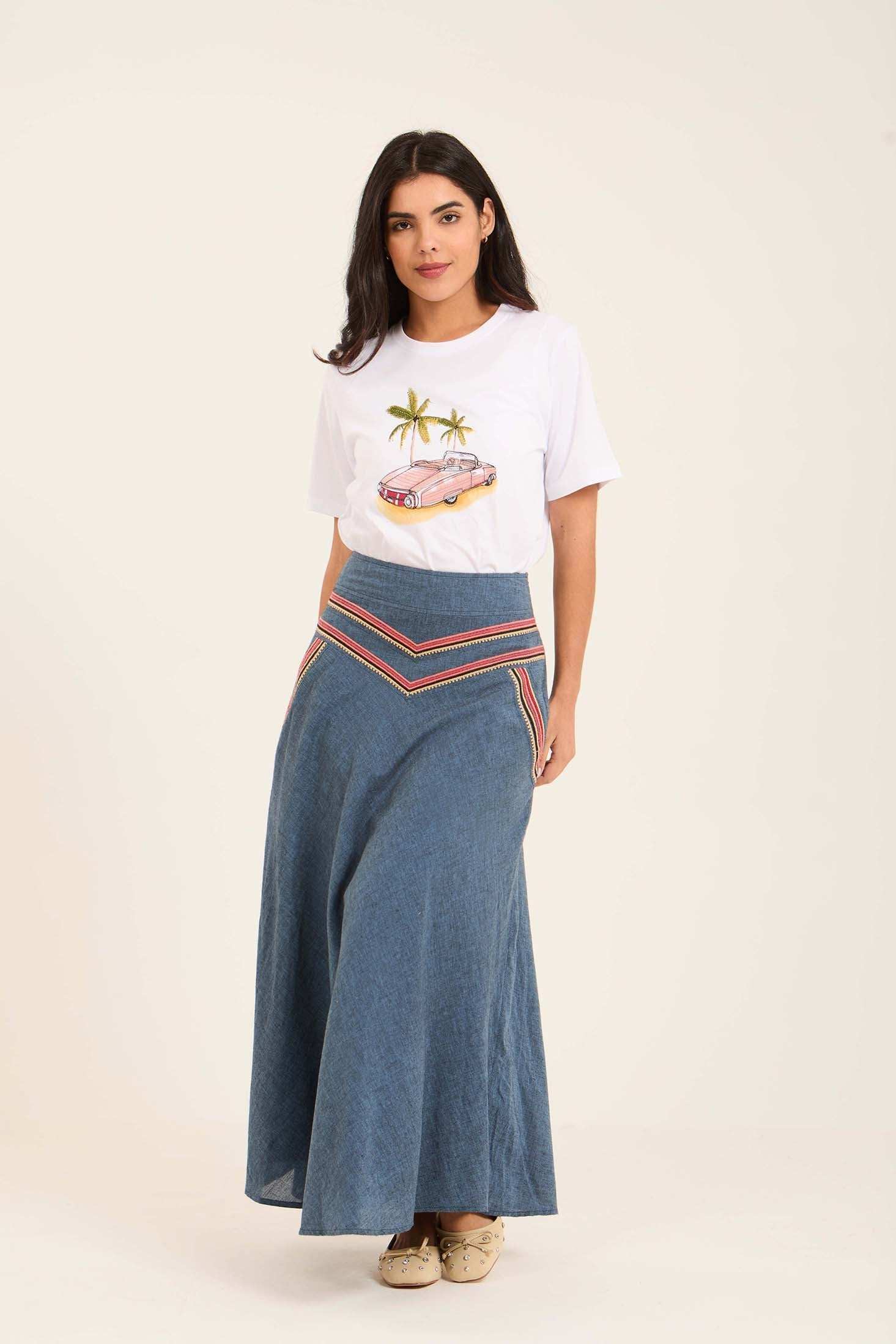 Elbow Sleeves Summer Tee with Front Print