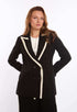 Contrast Trim Double-Breasted Blazer