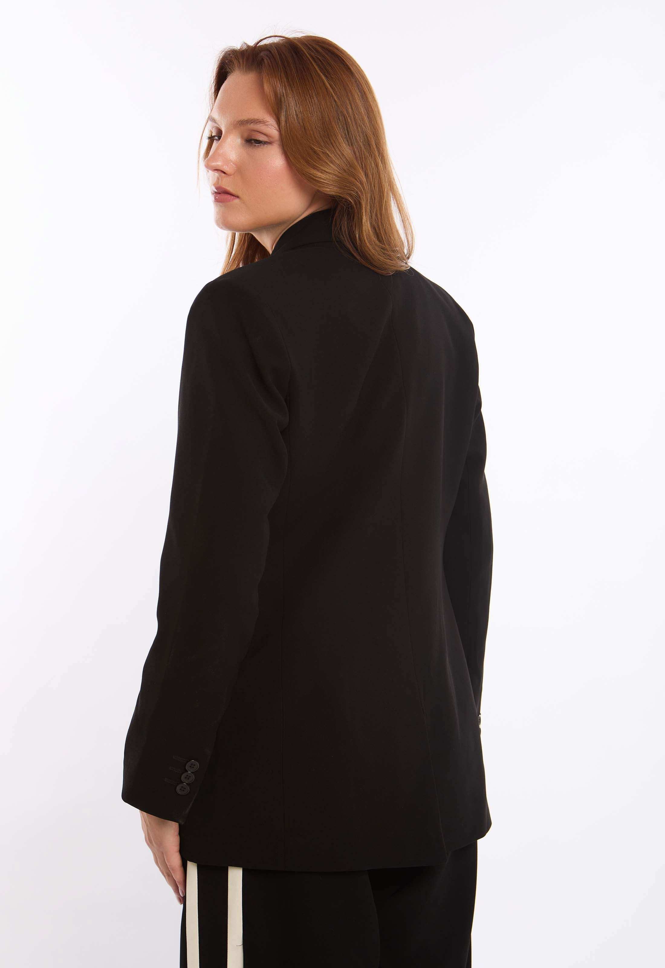Contrast Trim Double-Breasted Blazer