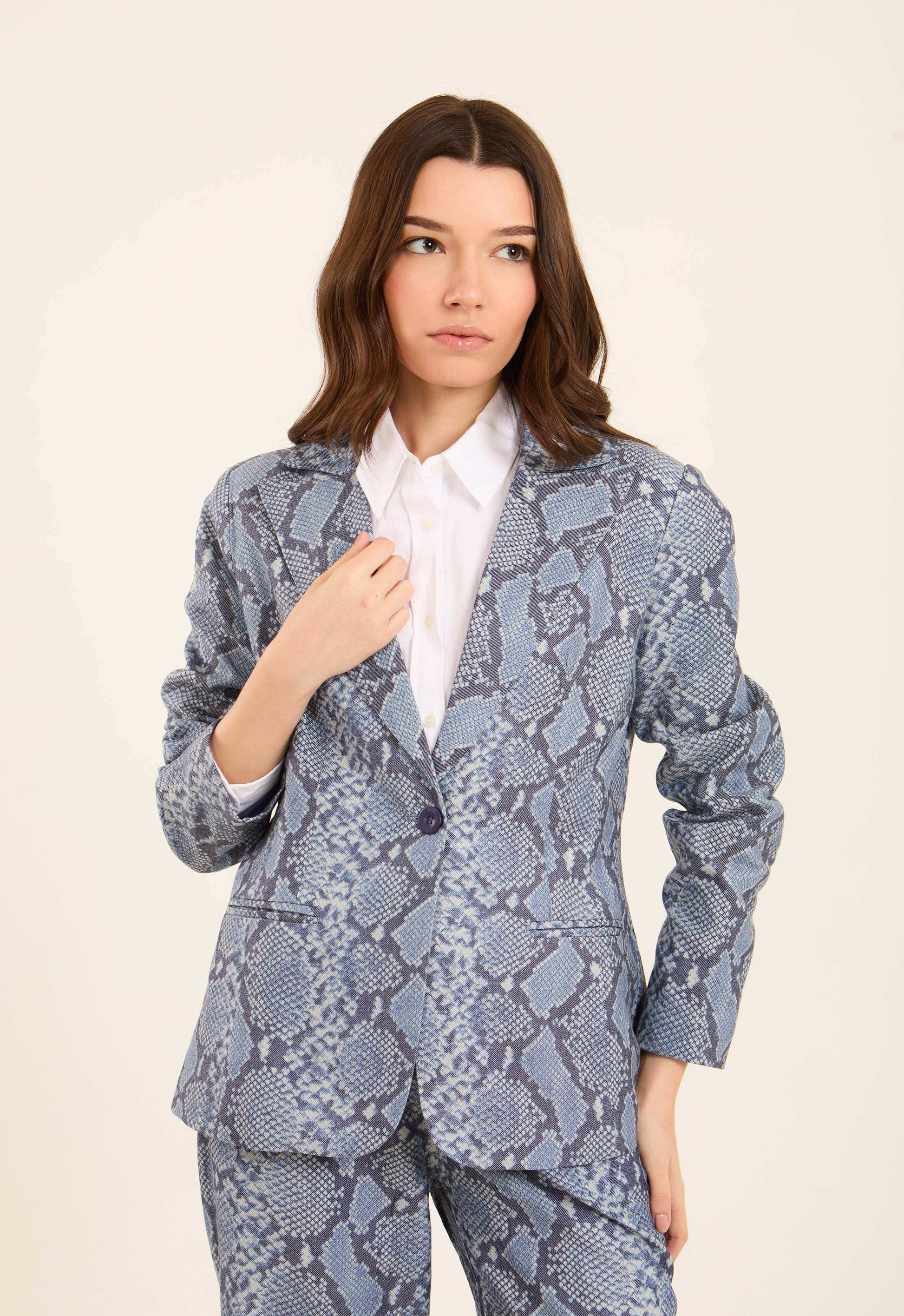 Structured Snake-Print Blazer with Sleek Finish