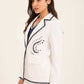 Tailored Linen Blazer with Contrast Embroidery