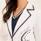 Tailored Linen Blazer with Contrast Embroidery