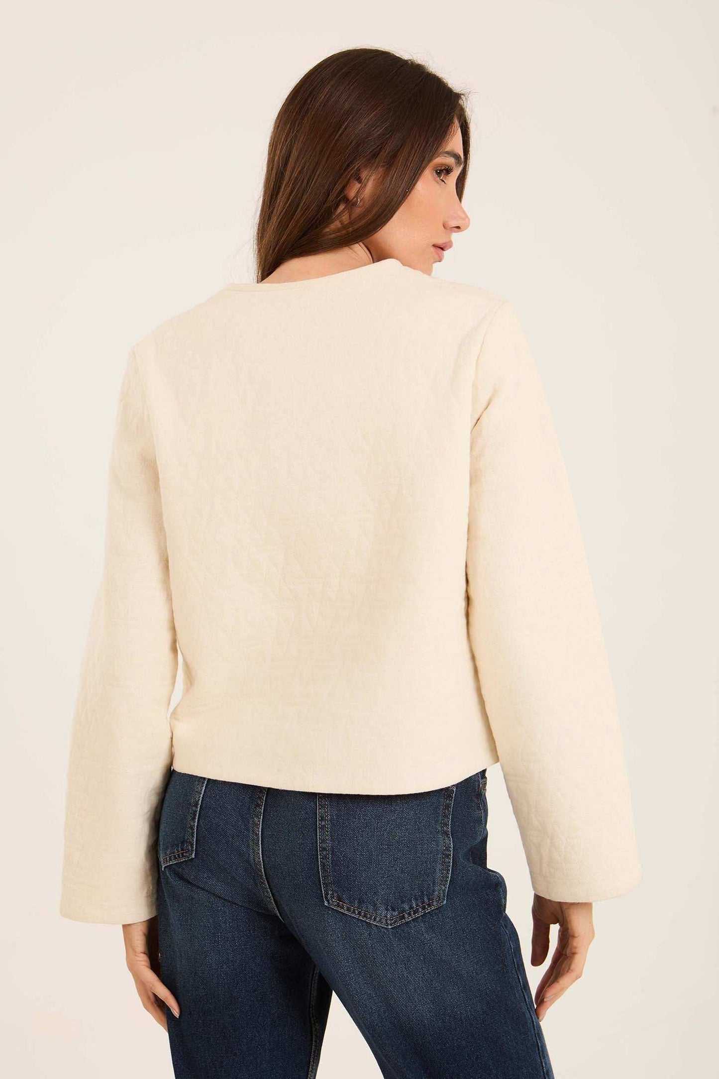 Floral Embroidered Jacket with Scalloped Hem