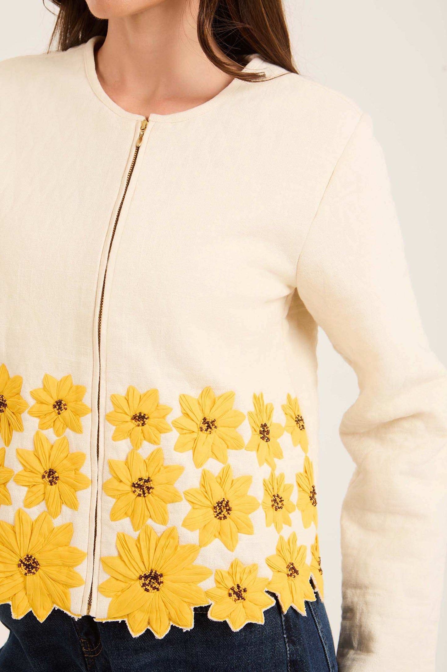 Floral Embroidered Jacket with Scalloped Hem