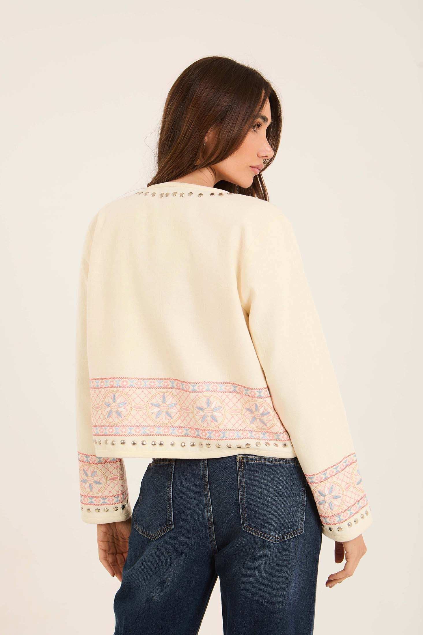Embroidered Jacket with Studded Trim