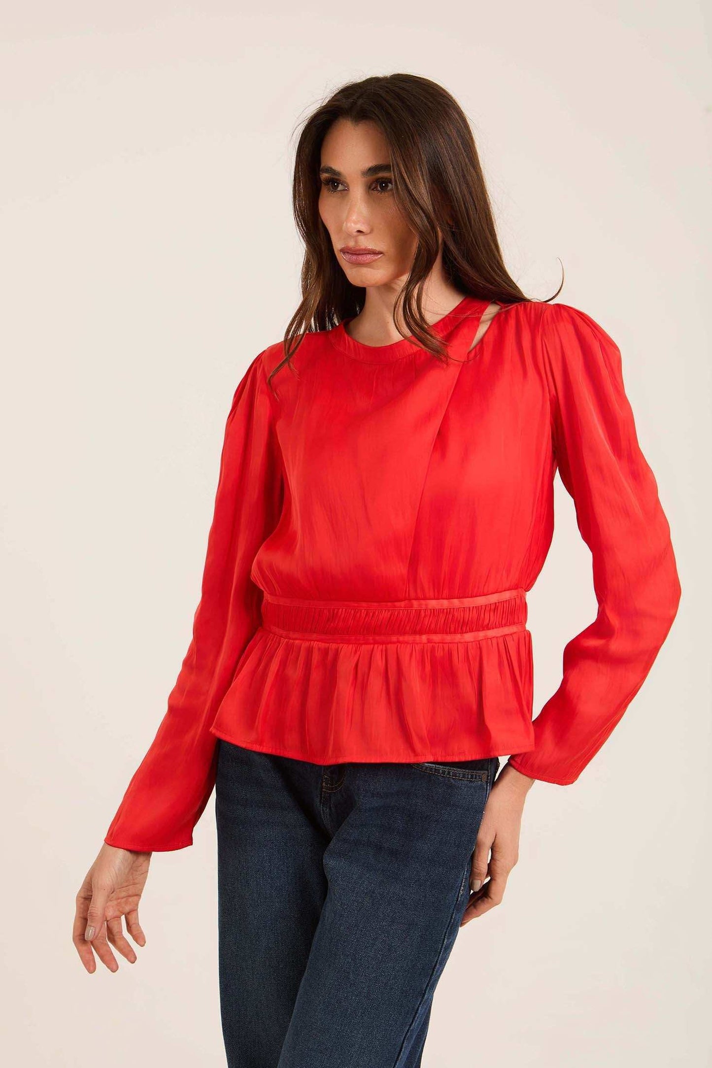 Satin Elastic-Waist Blouse