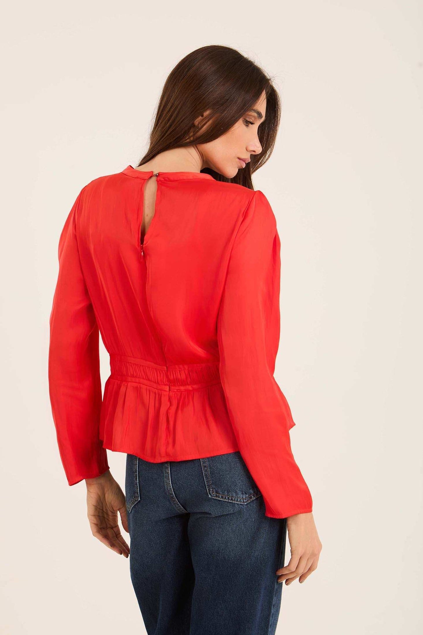 Satin Elastic-Waist Blouse