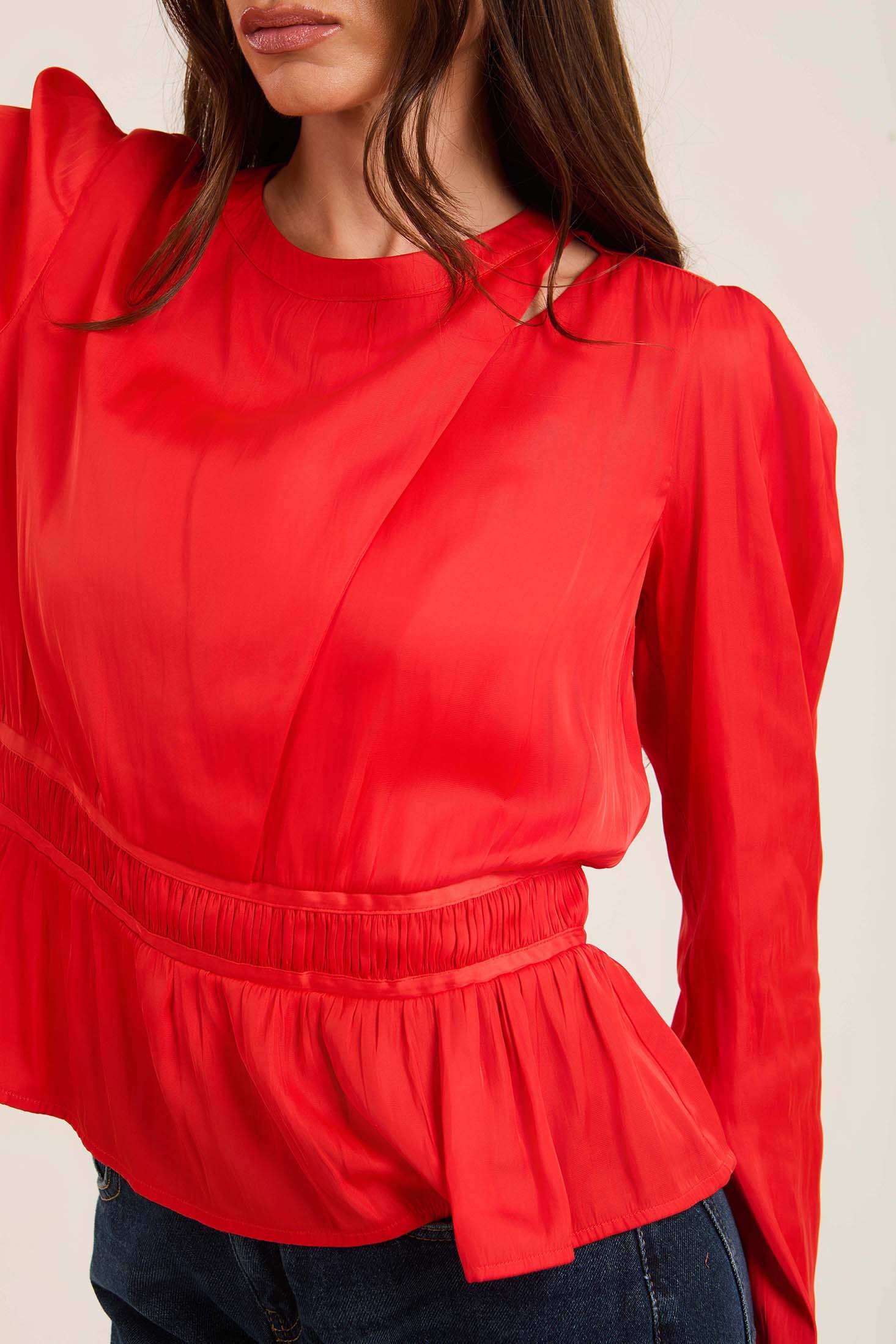 Satin Elastic-Waist Blouse