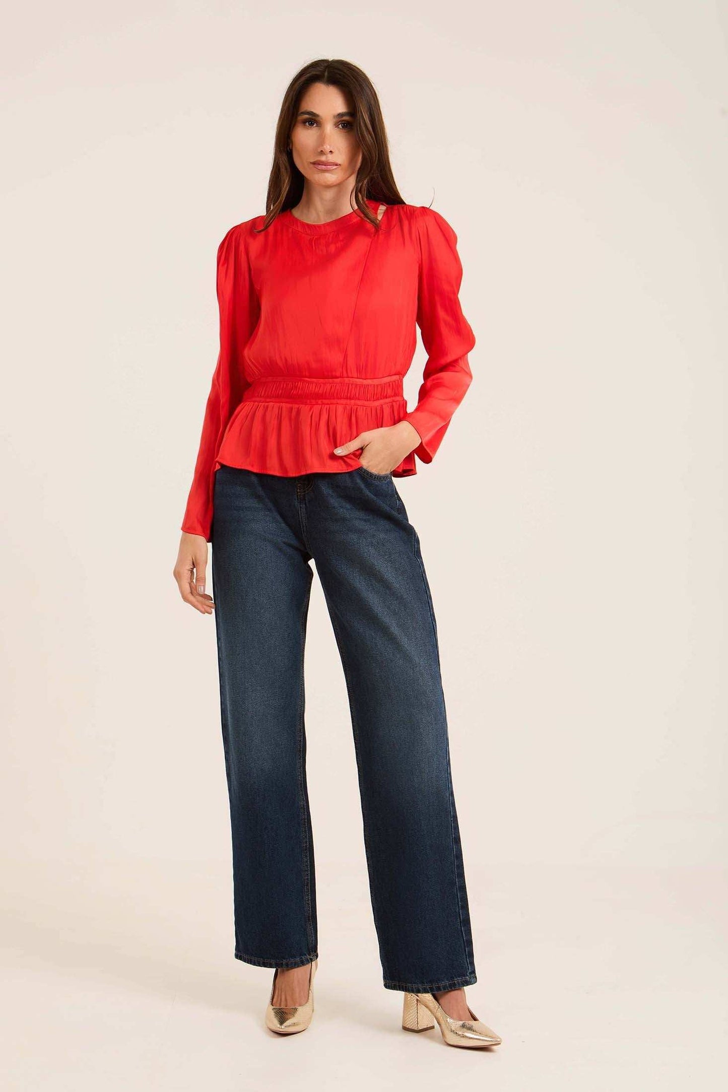 Satin Elastic-Waist Blouse