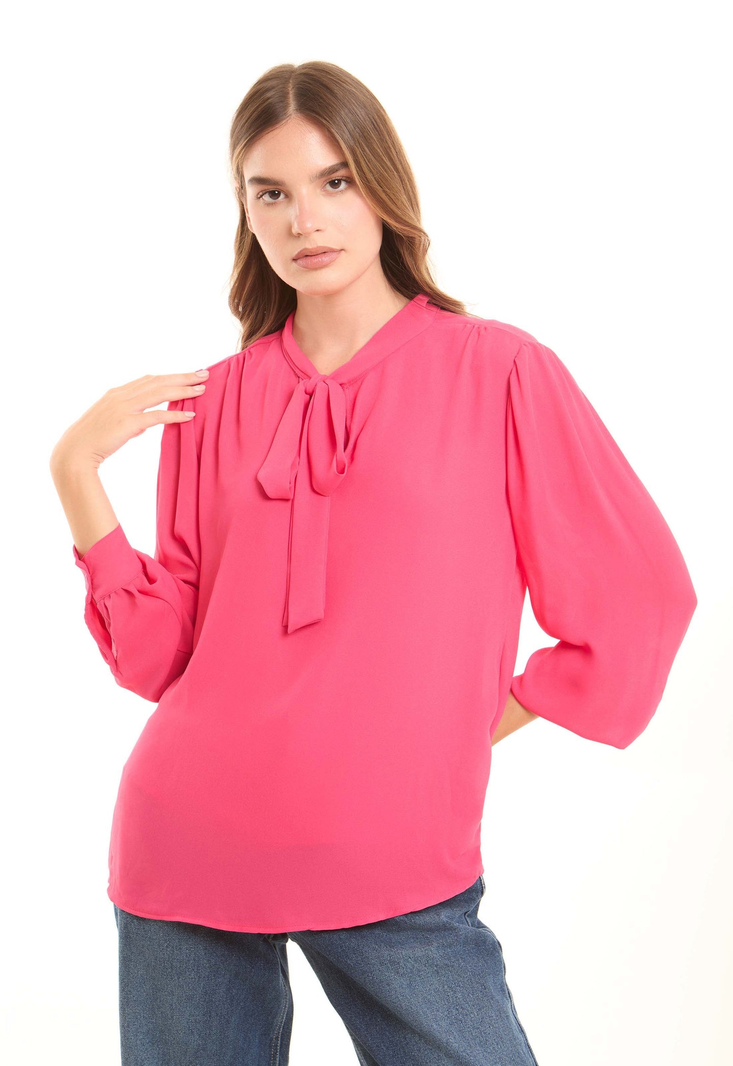 Chic Bow-Tie Solid Blouse