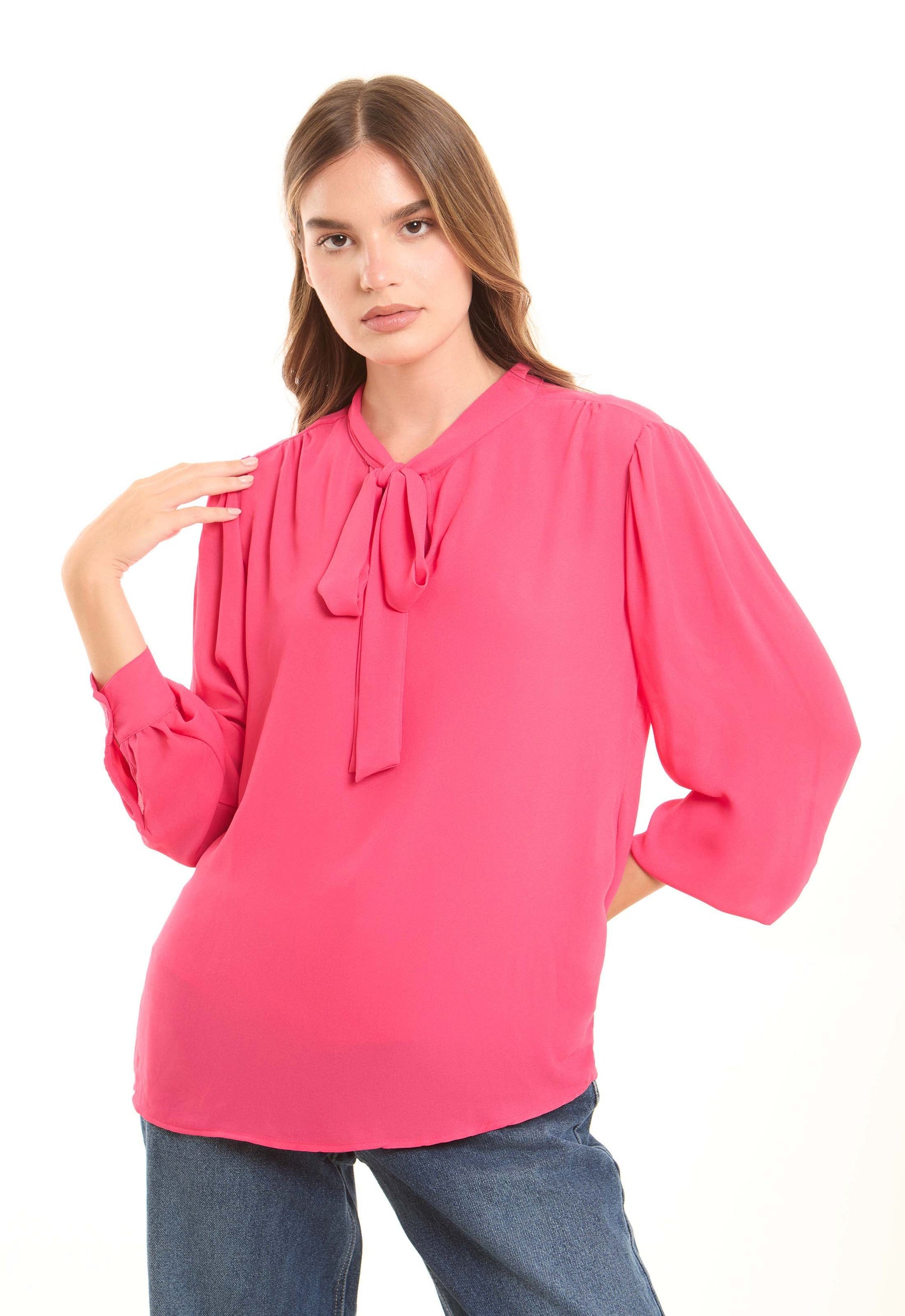 Chic Bow-Tie Solid Blouse