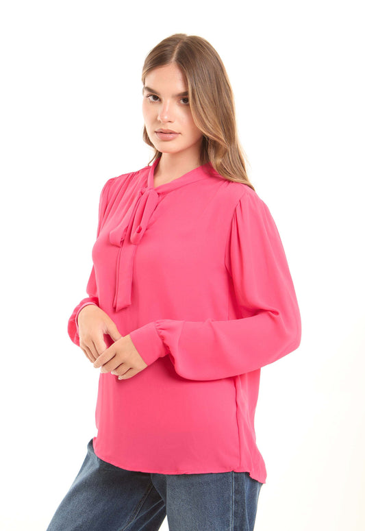 Chic Bow-Tie Solid Blouse