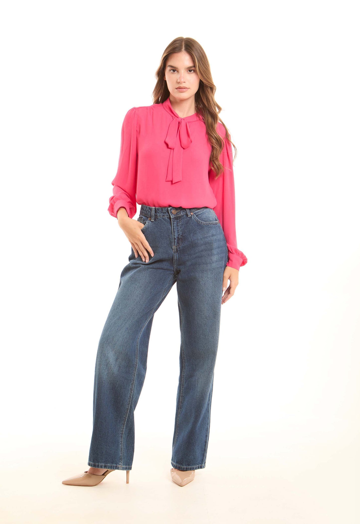 Chic Bow-Tie Solid Blouse