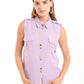 Sleeveless Button-Down Shirt with Gold Details