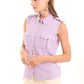 Sleeveless Button-Down Shirt with Gold Details