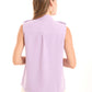 Sleeveless Button-Down Shirt with Gold Details