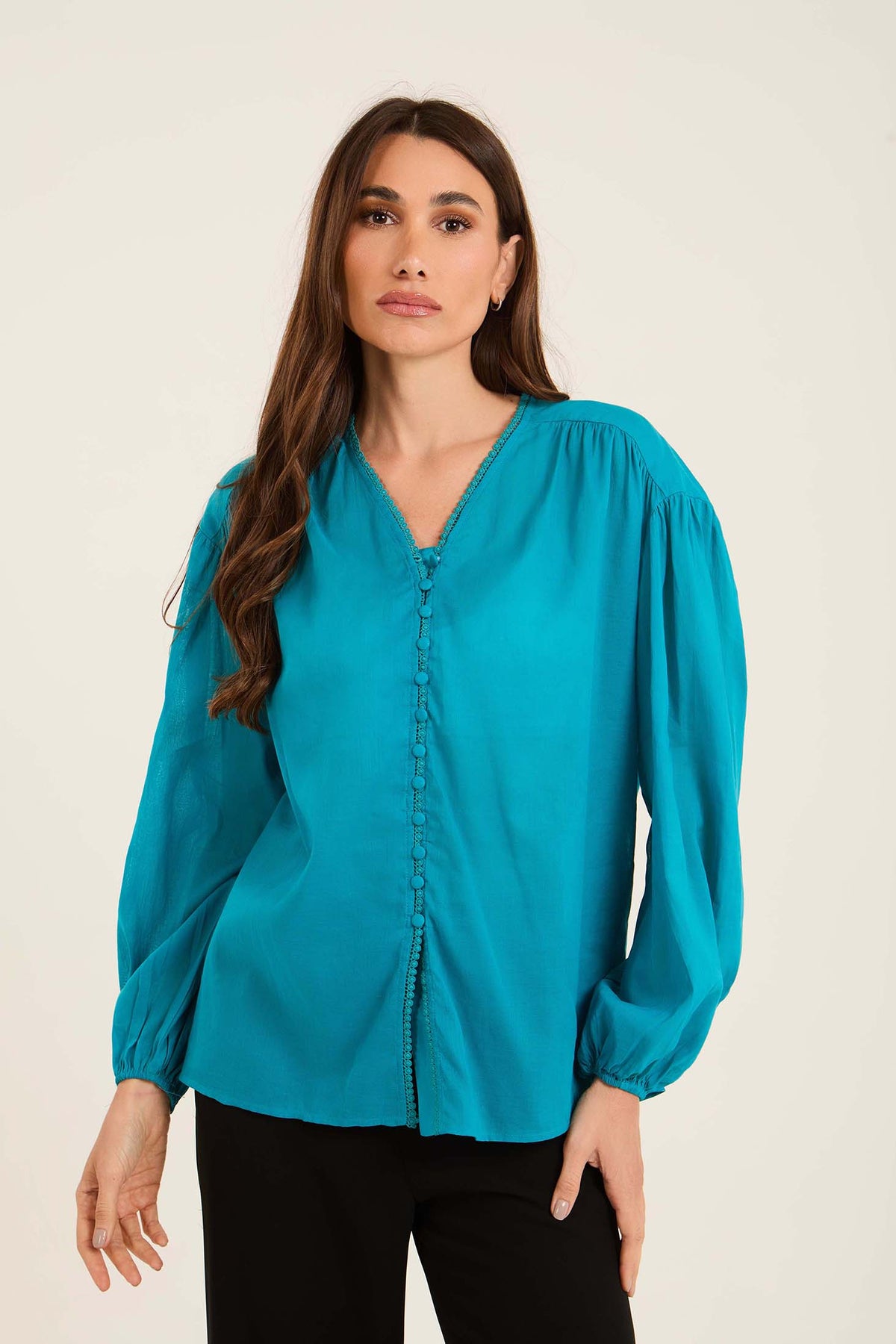 Elegant Linen Blouse with Fabric Buttons