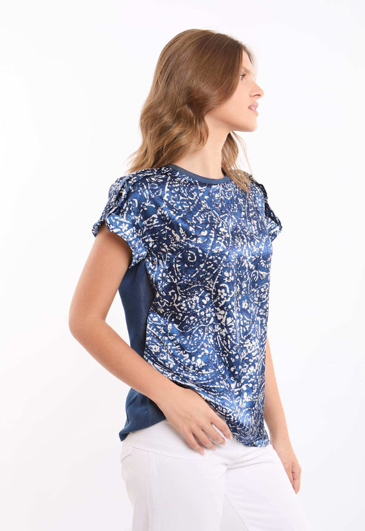Patterned Short Sleeves Lyocell Top