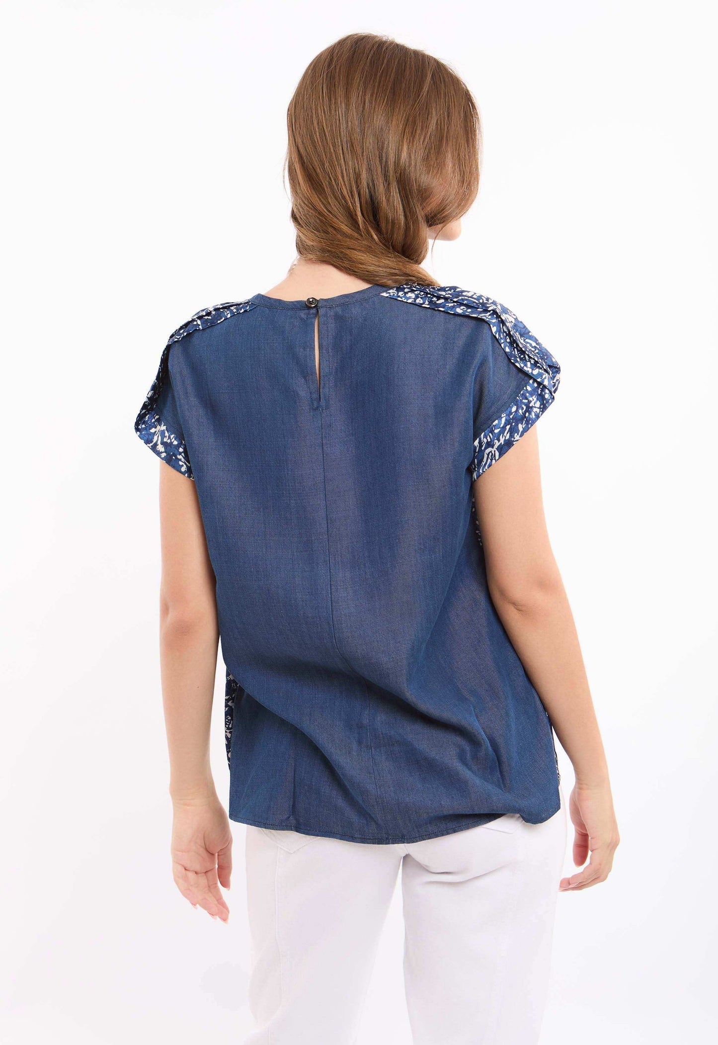 Patterned Short Sleeves Lyocell Top