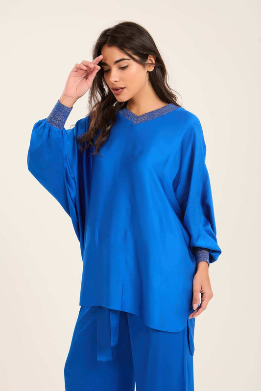Colorful Ribbed V-Neck Elegant Tunic