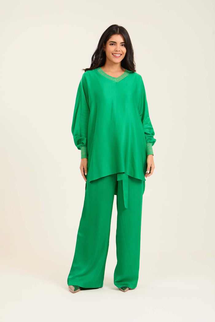 Colorful Ribbed V-Neck Elegant Tunic
