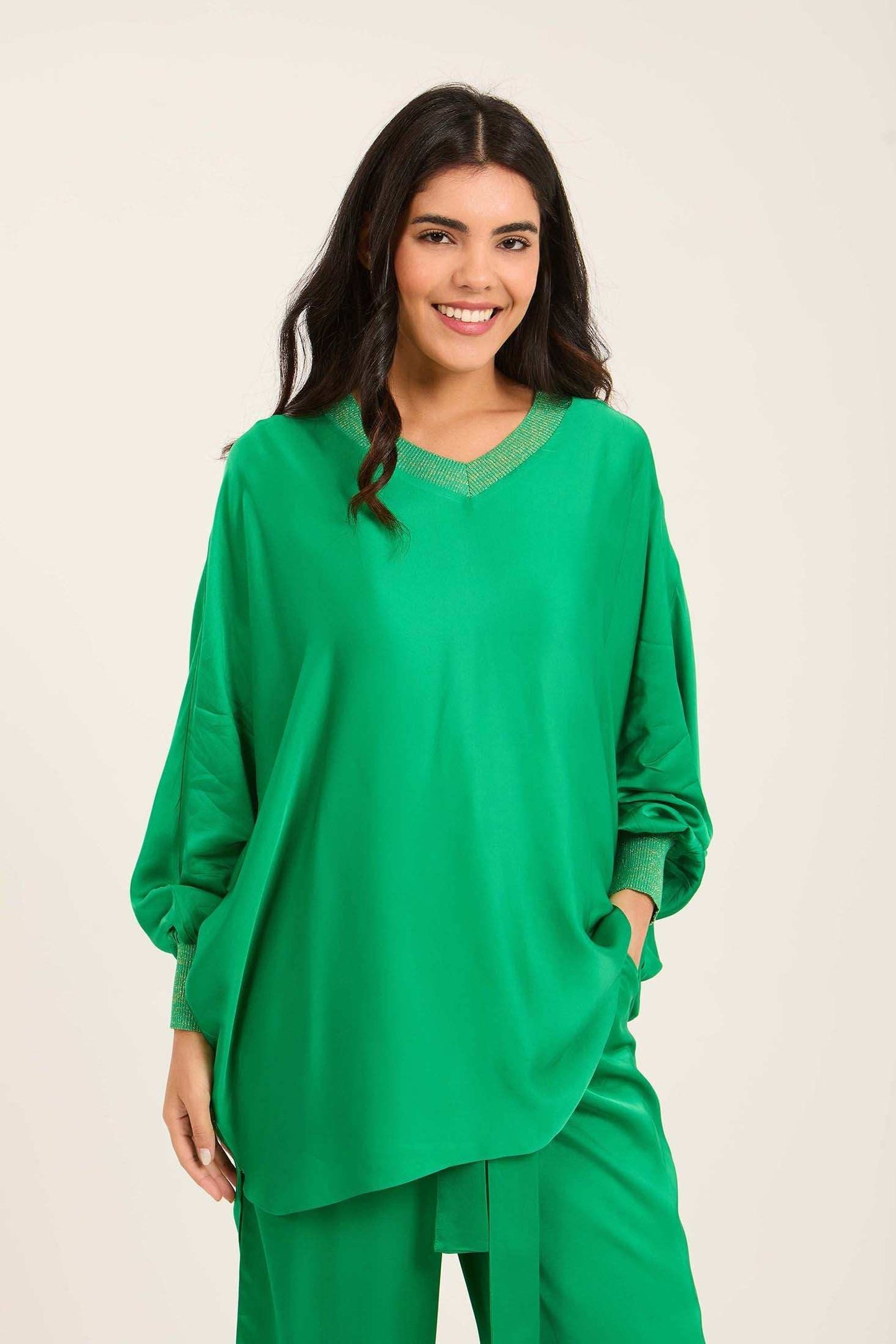 Colorful Ribbed V-Neck Elegant Tunic