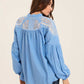 Embroidered Loose Shirt with Sheer Yoke Detail