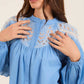 Embroidered Loose Shirt with Sheer Yoke Detail
