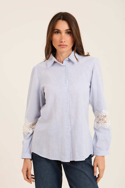 Linen-Cotton Shirt with Lace Insets