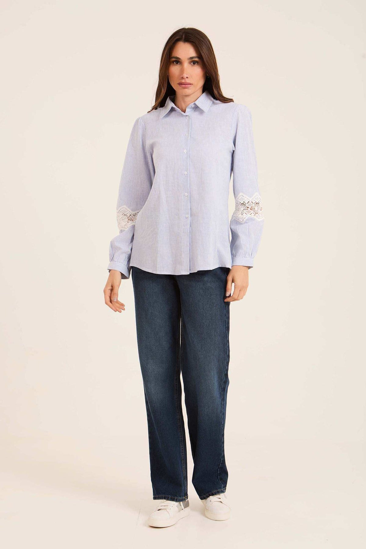 Linen-Cotton Shirt with Lace Insets