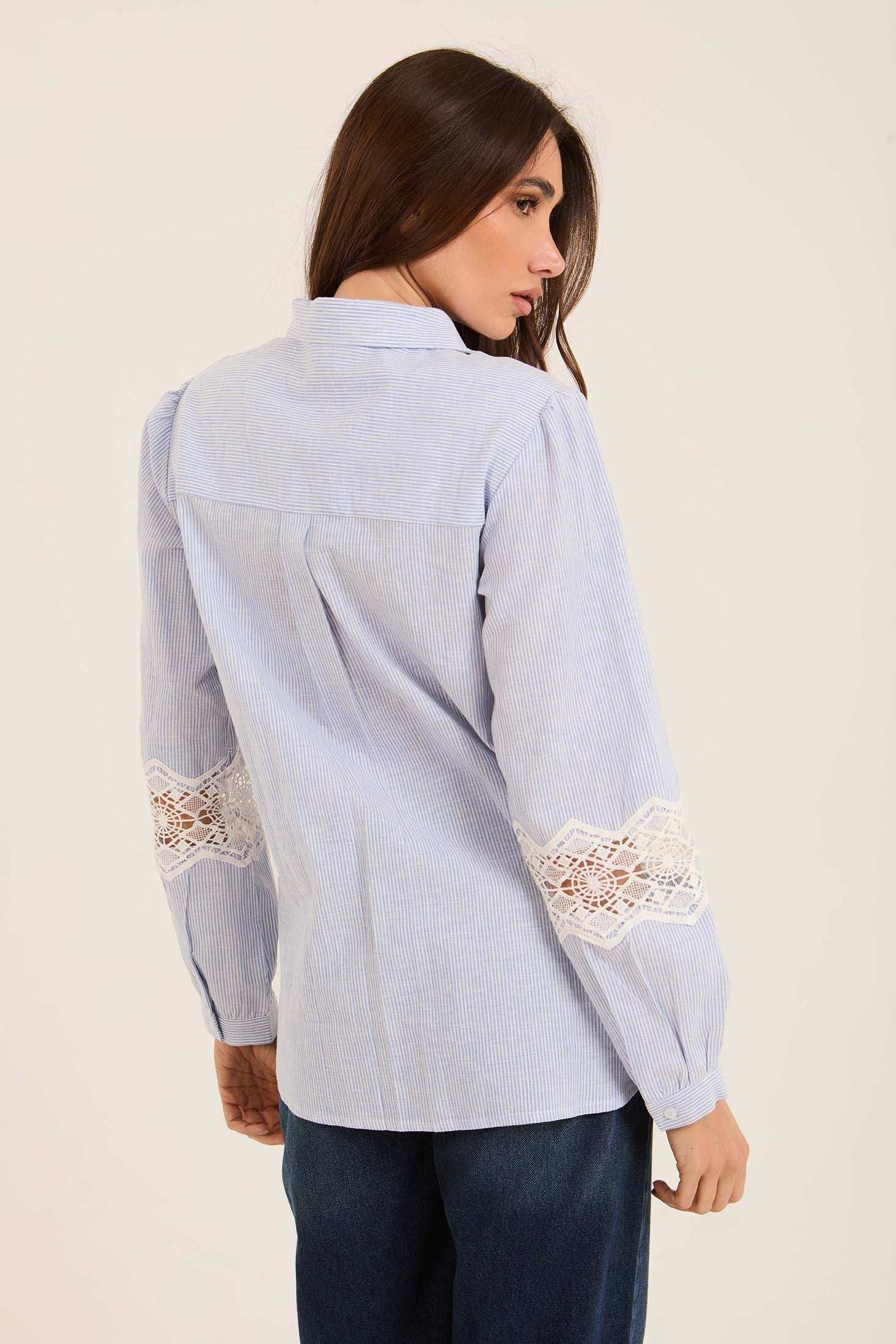 Linen-Cotton Shirt with Lace Insets