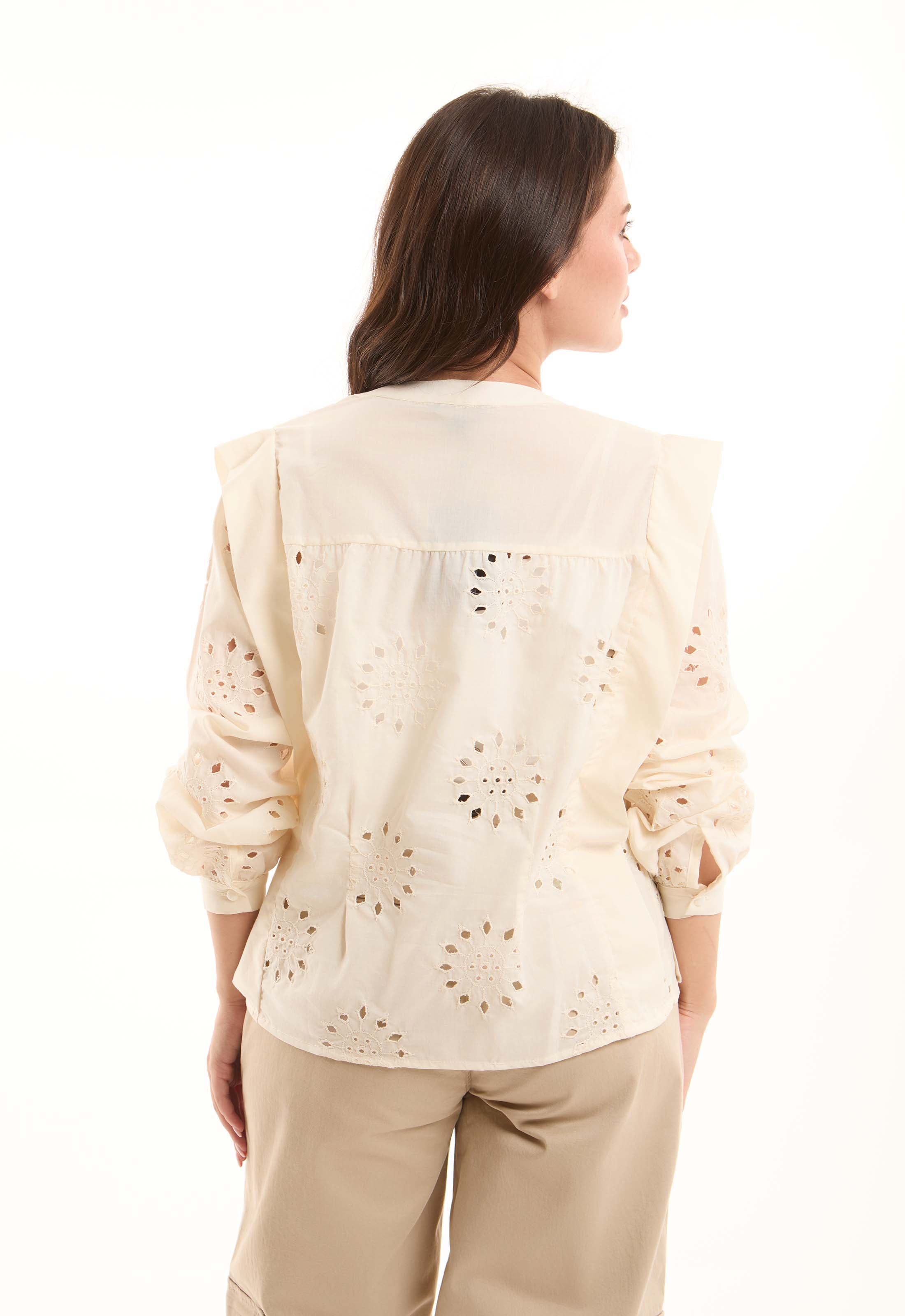 Embroidered Eyelet Shirt with Puff Shoulder Detail
