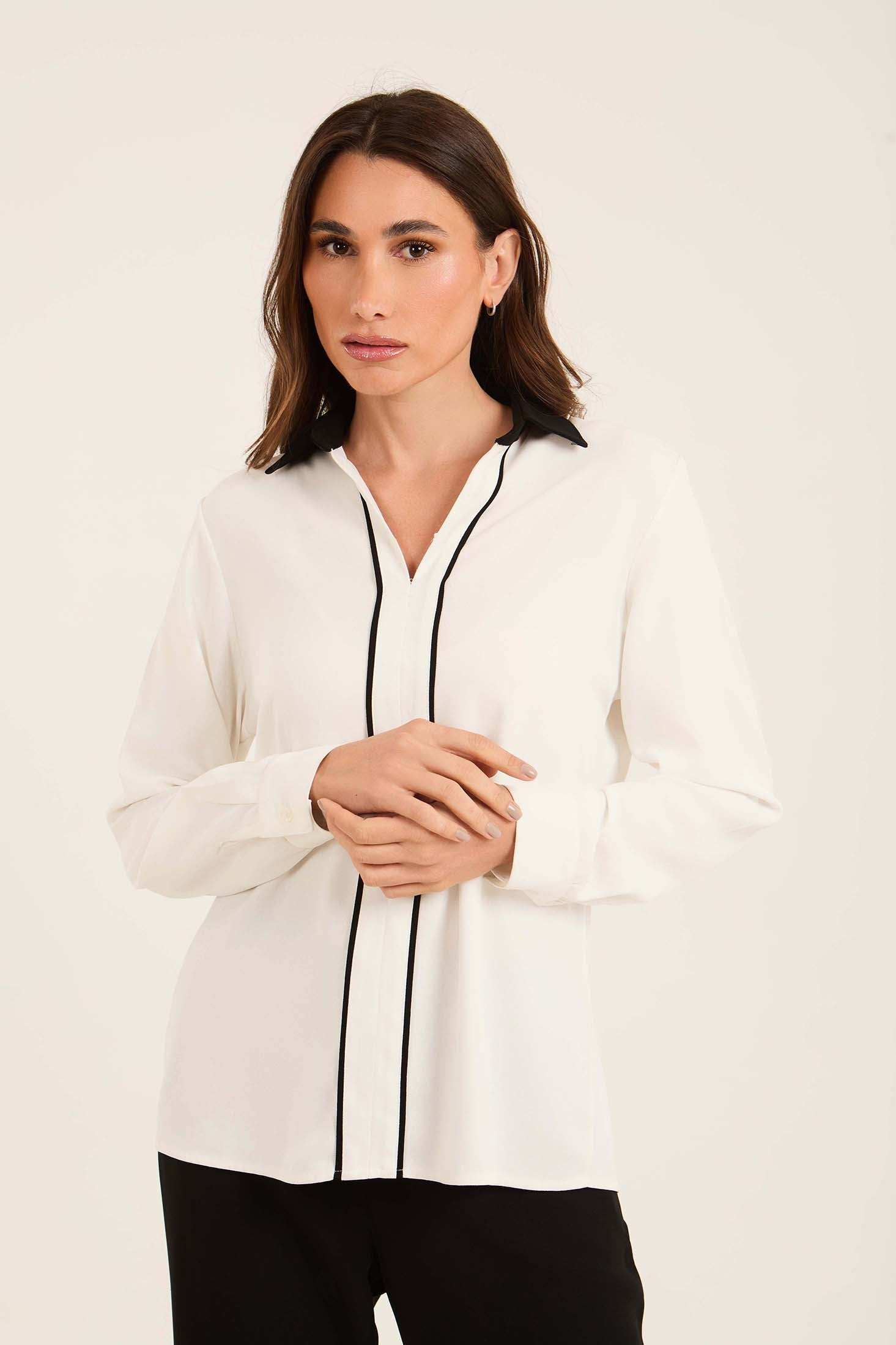 Contrast Trim V-Neck Blouse