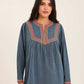 Women Blouse Embroidery Blue