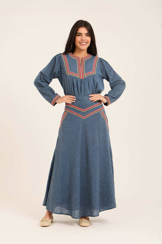 Women Blouse Embroidery Blue