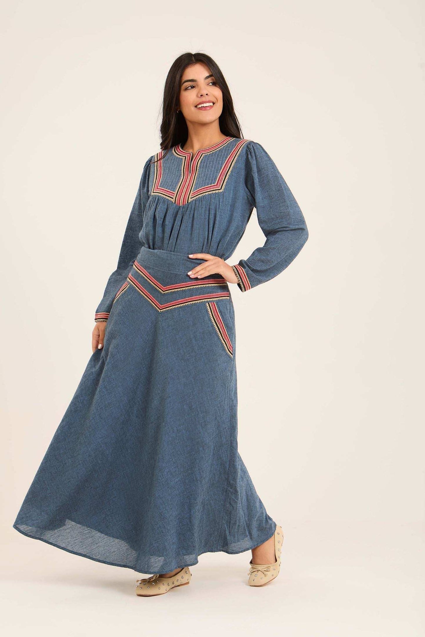 Women Blouse Embroidery Blue