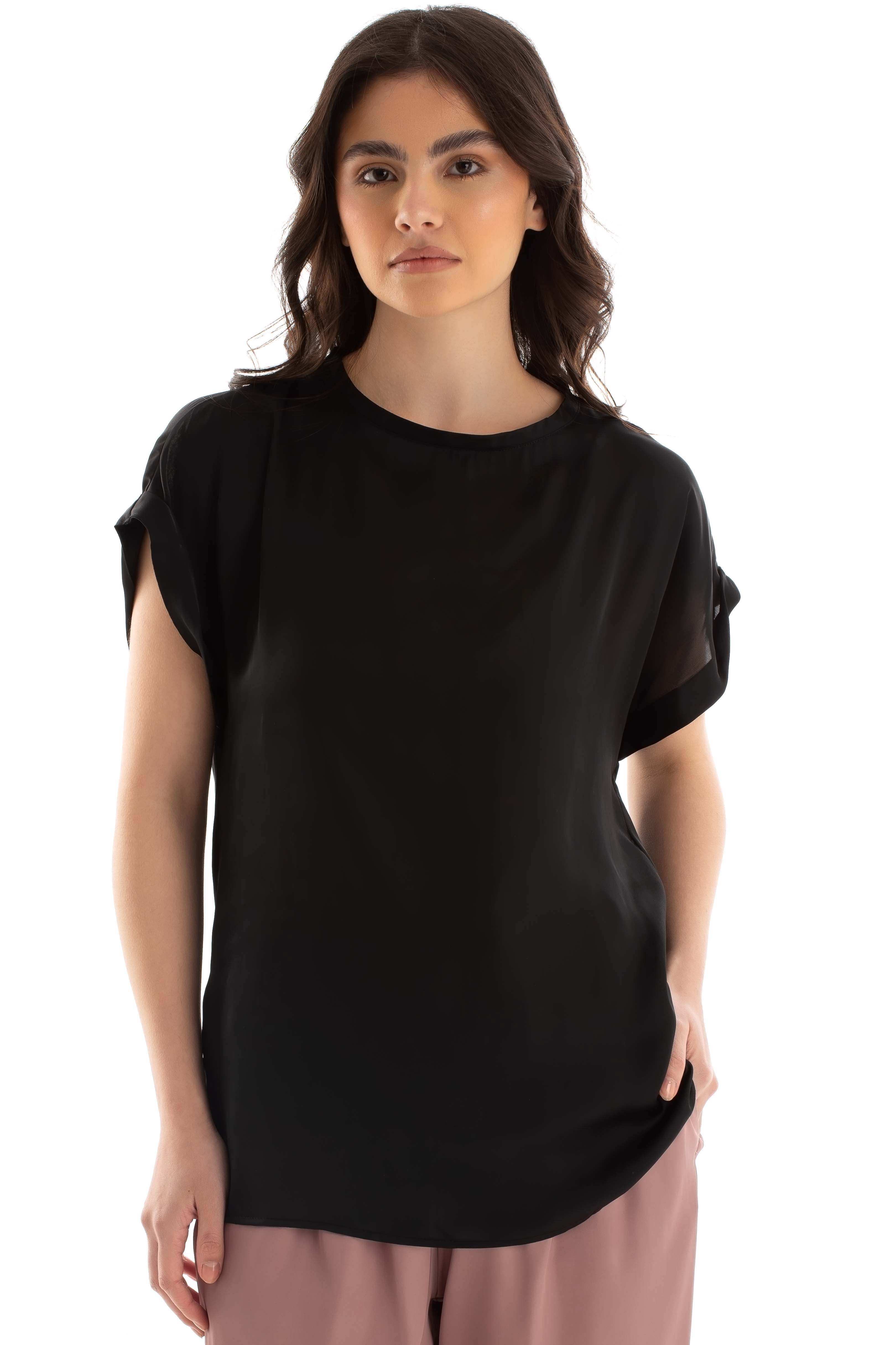 Roll-Up Short Sleeves Satin Top